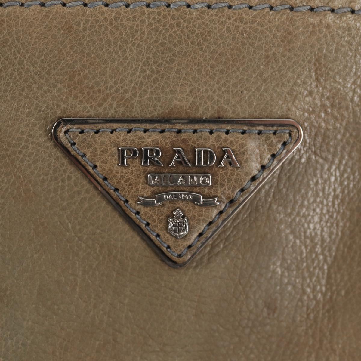 PRADA Tote Bag Leather 2way Gray Silver Auth bs30504