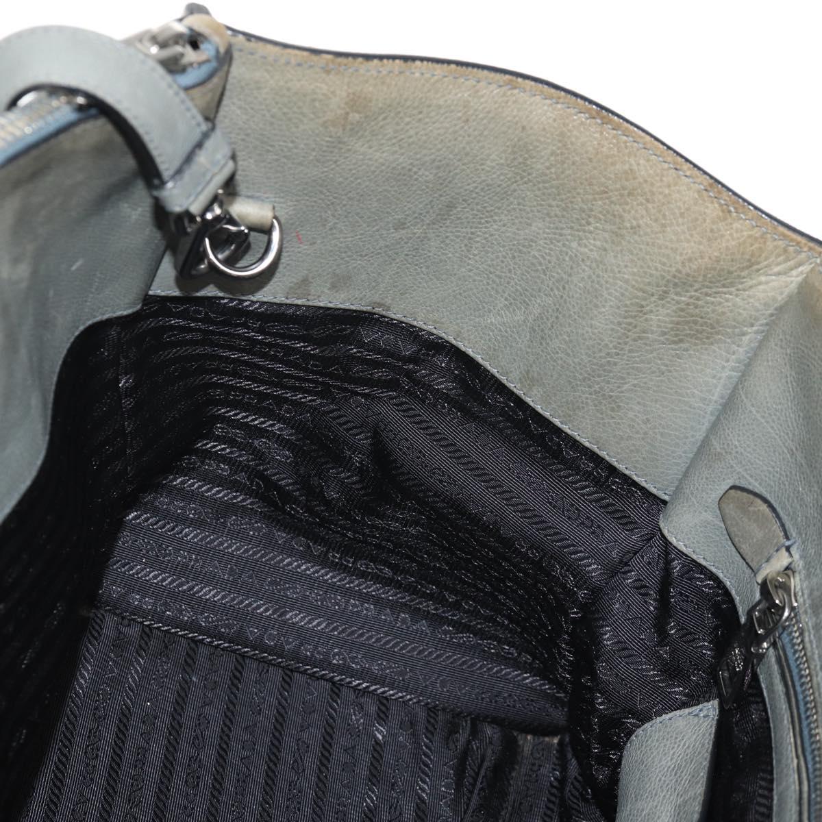 PRADA Tote Bag Leather 2way Gray Silver Auth bs30504