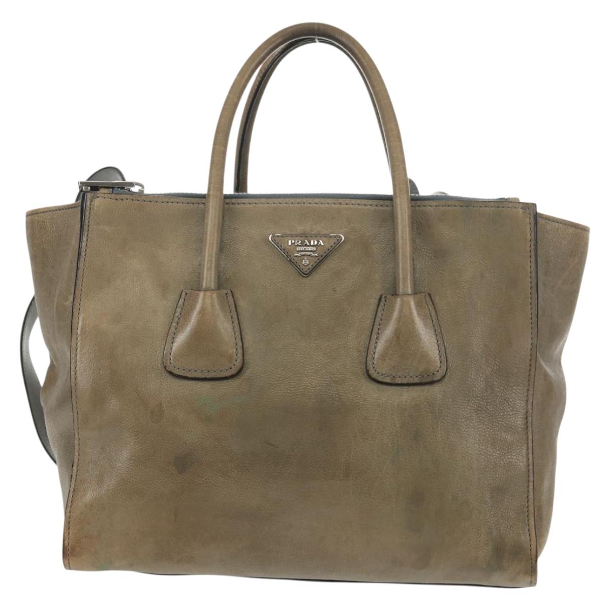 PRADA Tote Bag Leather 2way Gray Silver Auth bs30504