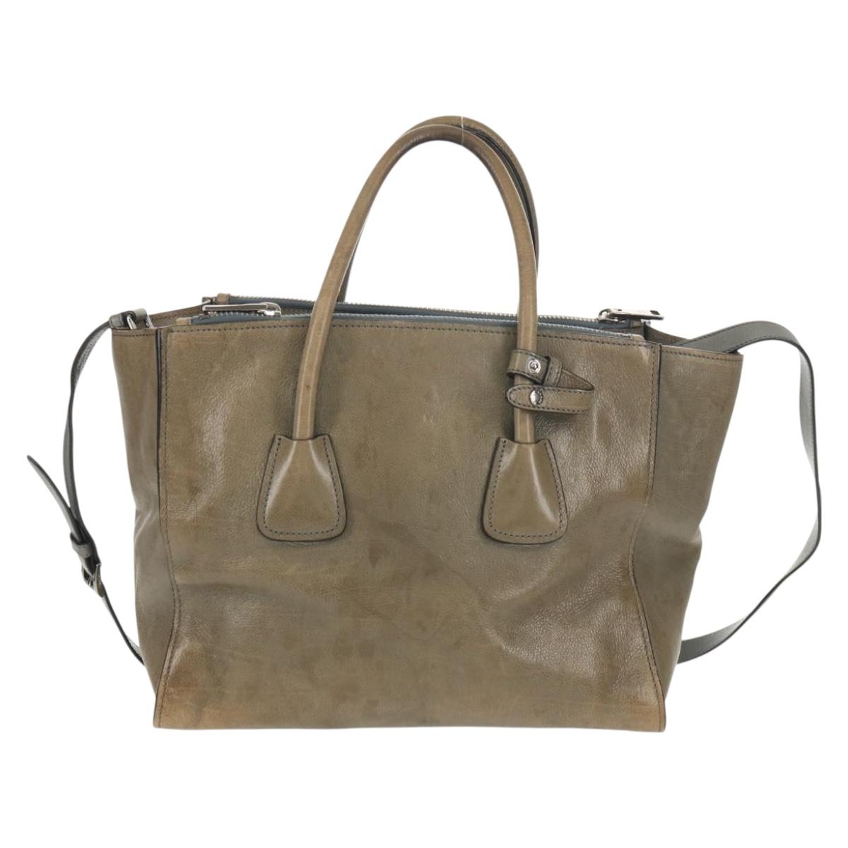 PRADA Tote Bag Leather 2way Gray Silver Auth bs30504