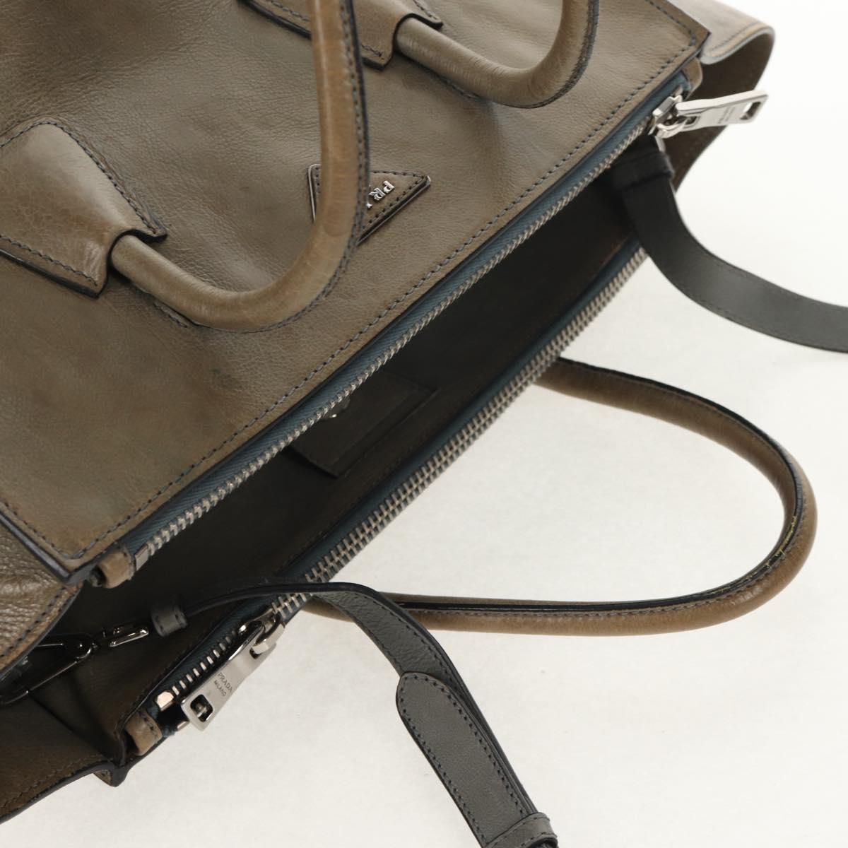 PRADA Tote Bag Leather 2way Gray Silver Auth bs30504