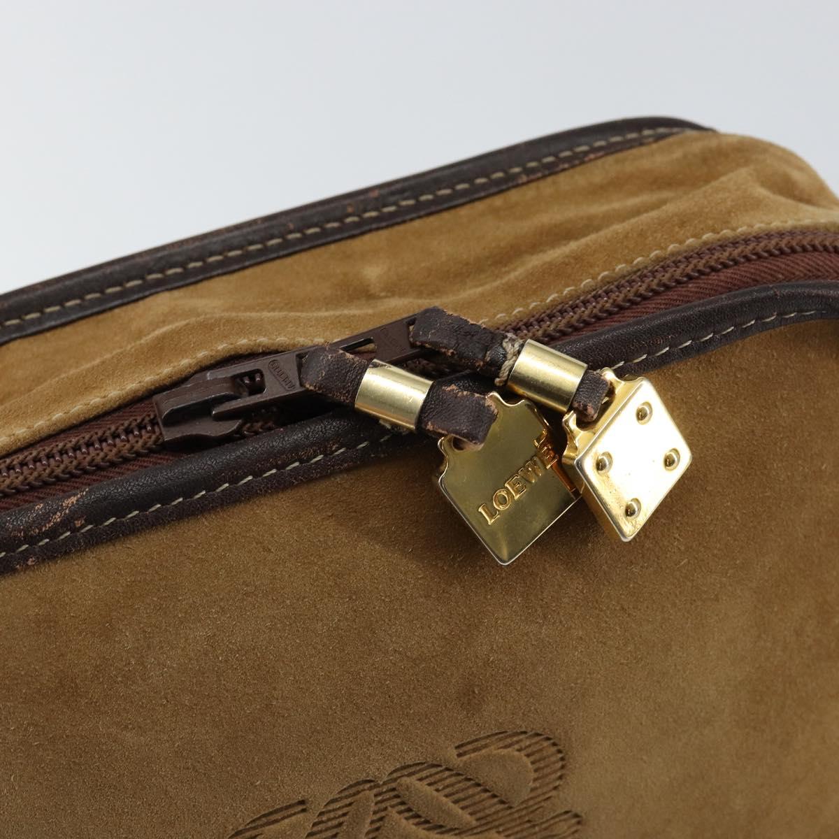 LOEWE Anagram Clutch Bag Leather Suede Brown Gold Auth bs30507