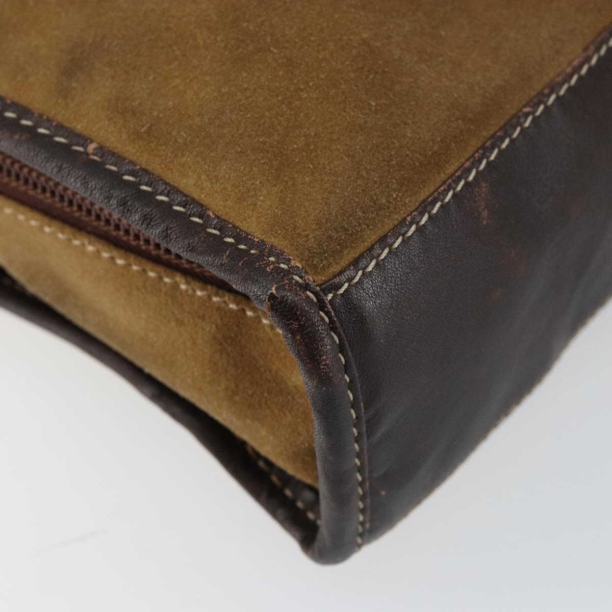 LOEWE Anagram Clutch Bag Leather Suede Brown Gold Auth bs30507