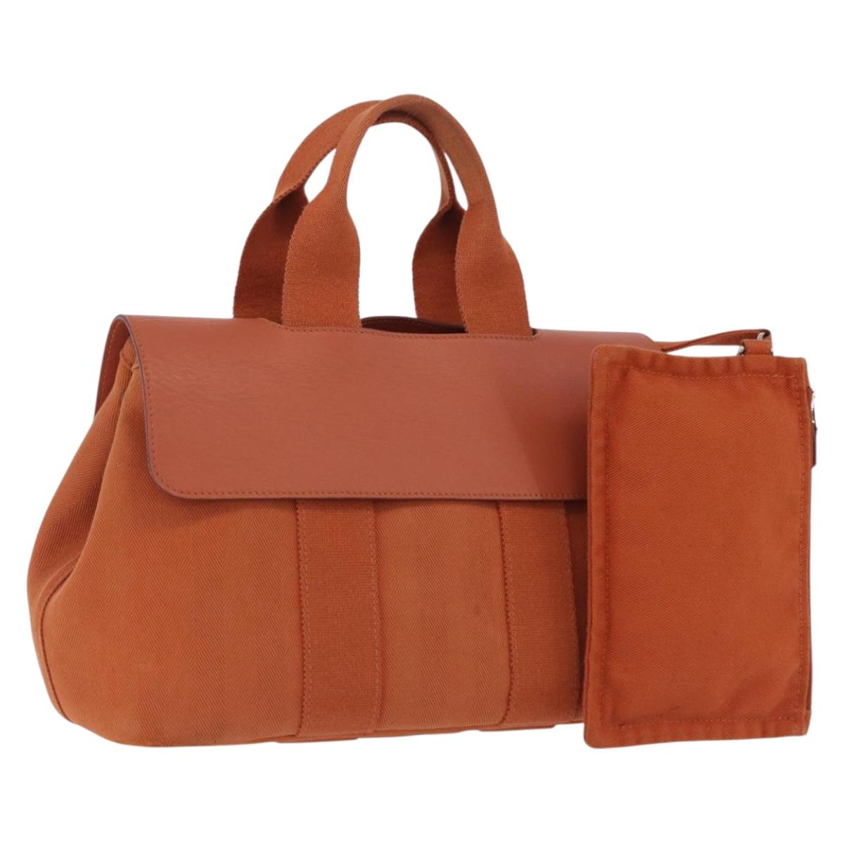HERMES Valparaiso PM Tote Bag Canvas Leather Orange Silver Auth bs30510