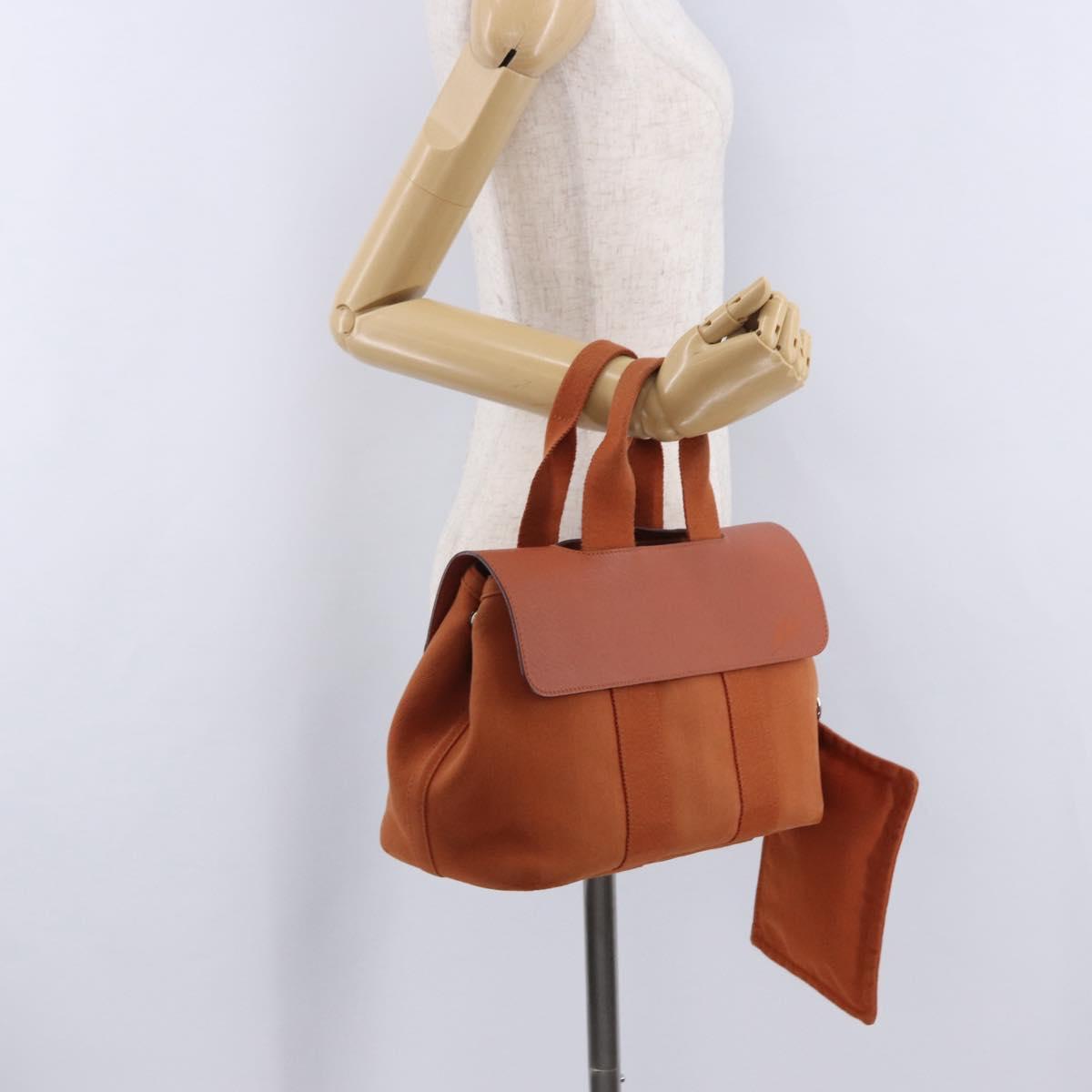 HERMES Valparaiso PM Tote Bag Canvas Leather Orange Silver Auth bs30510
