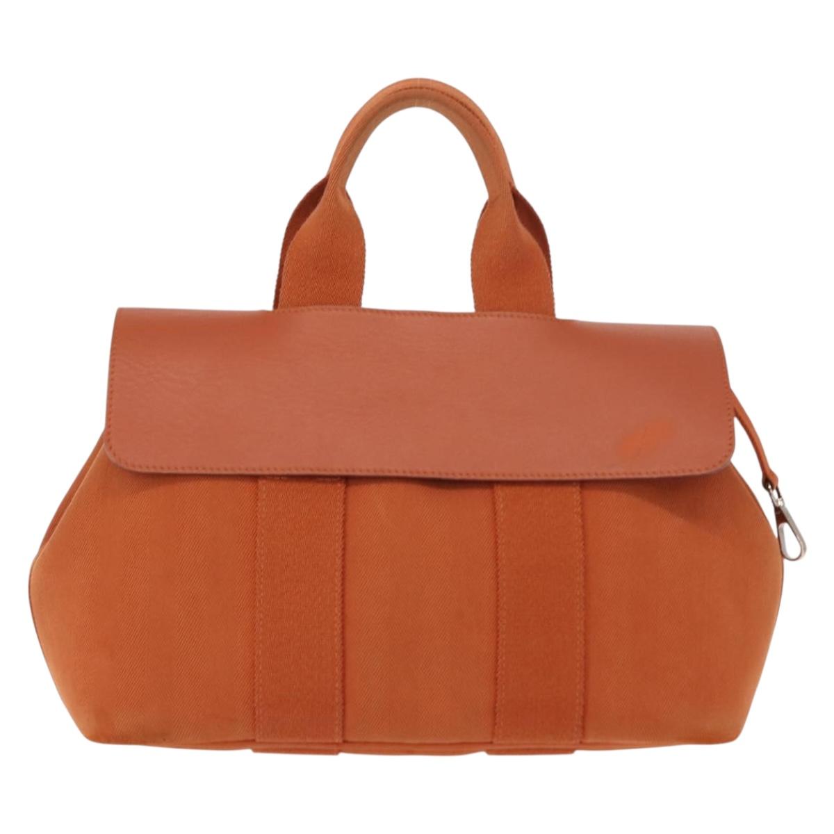 HERMES Valparaiso PM Tote Bag Canvas Leather Orange Silver Auth bs30510