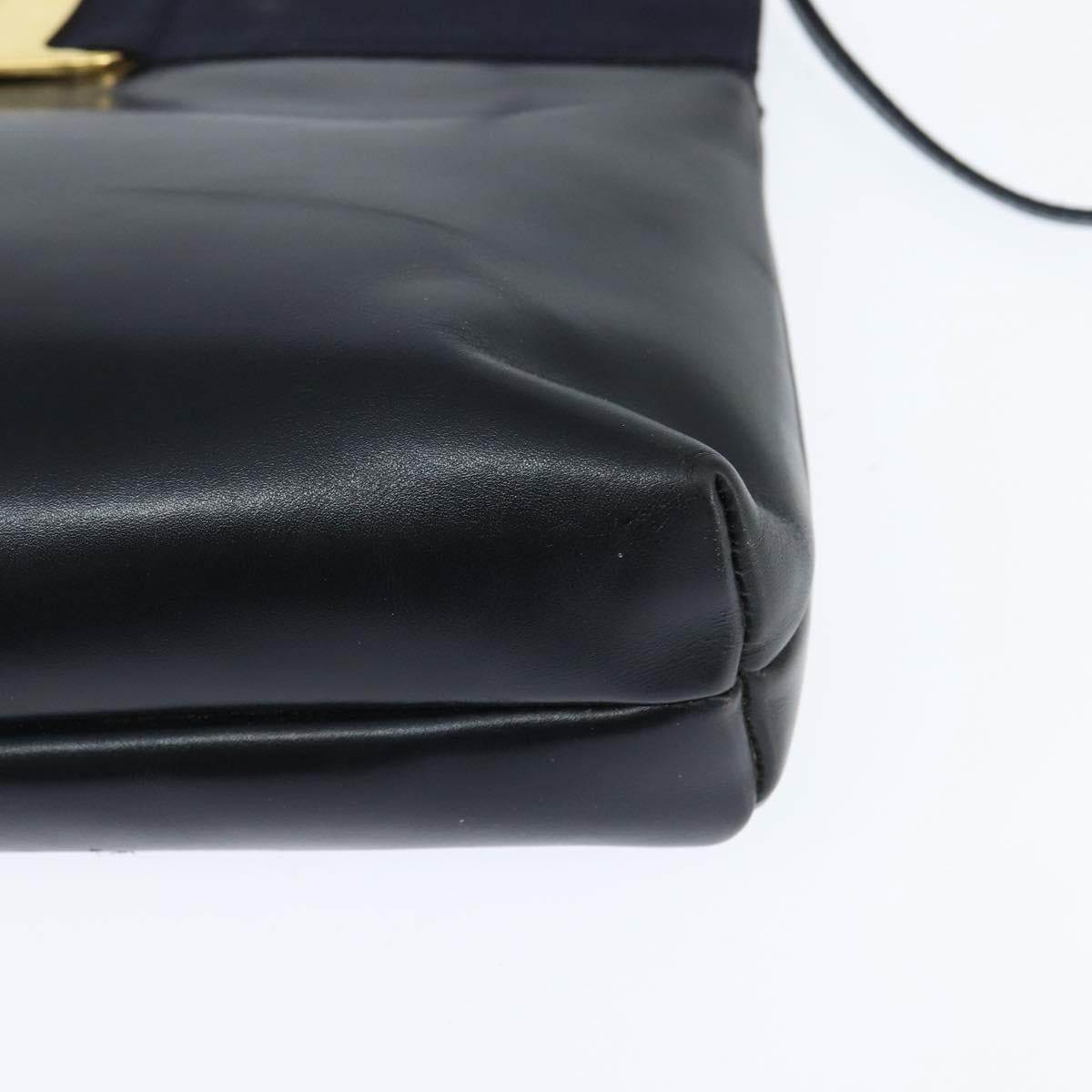 Salvatore Ferragamo Vala Shoulder Bag Leather Navy Gold Auth bs30511