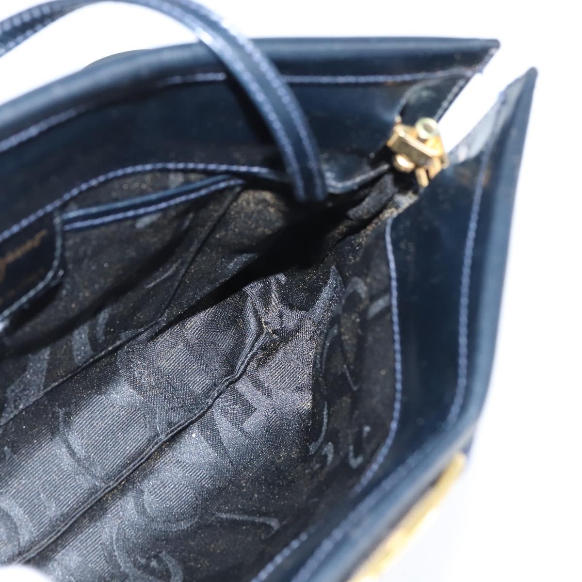 Salvatore Ferragamo Vala Shoulder Bag Leather Navy Gold Auth bs30511