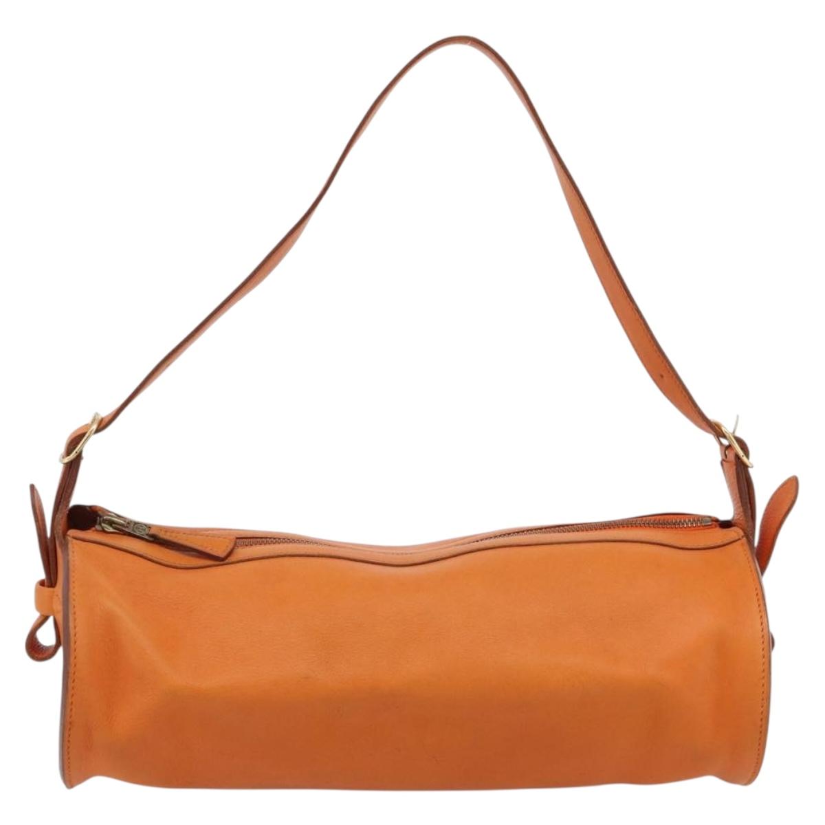 HERMES Doremi Shoulder Bag Leather Orange Gold Auth bs30512