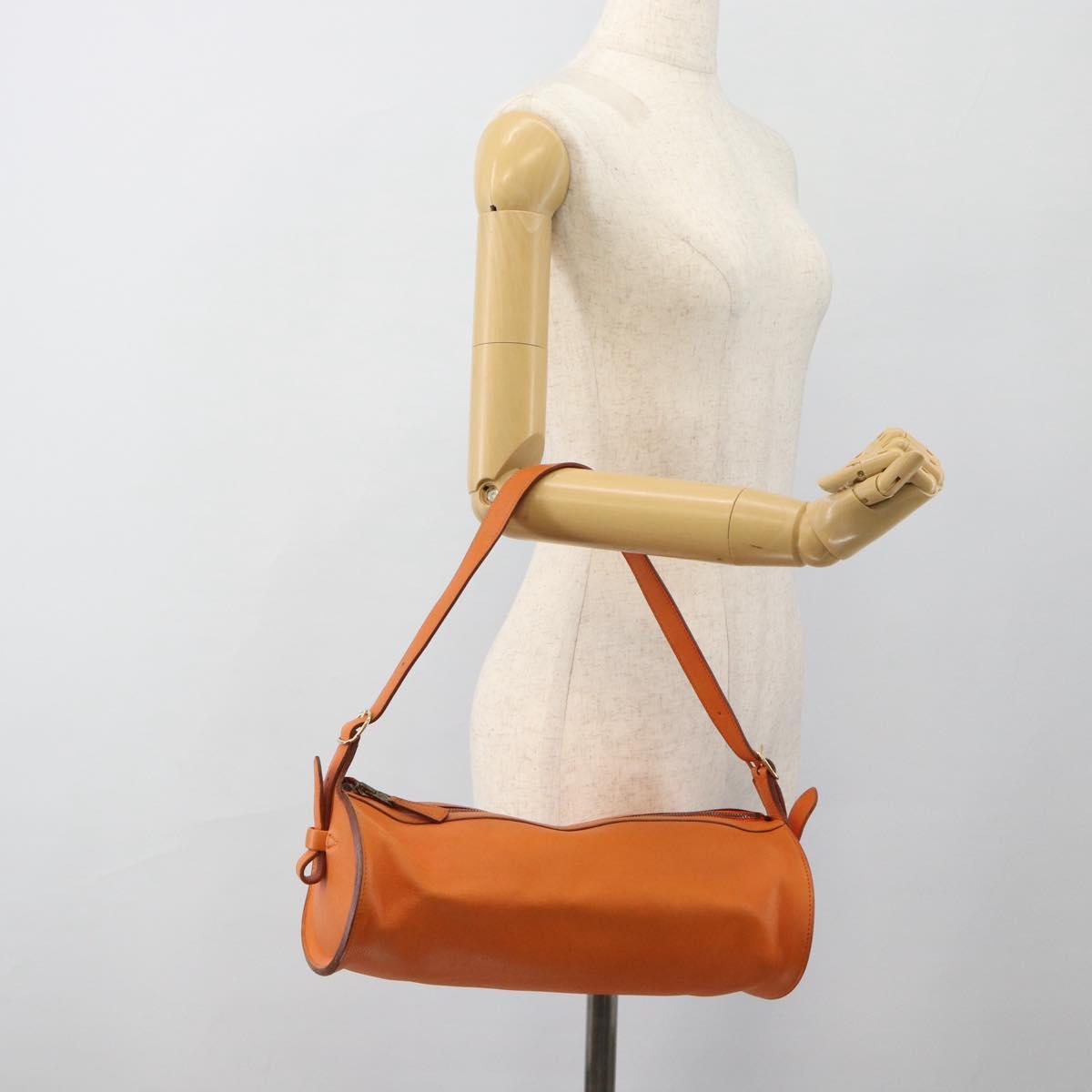 HERMES Doremi Shoulder Bag Leather Orange Gold Auth bs30512