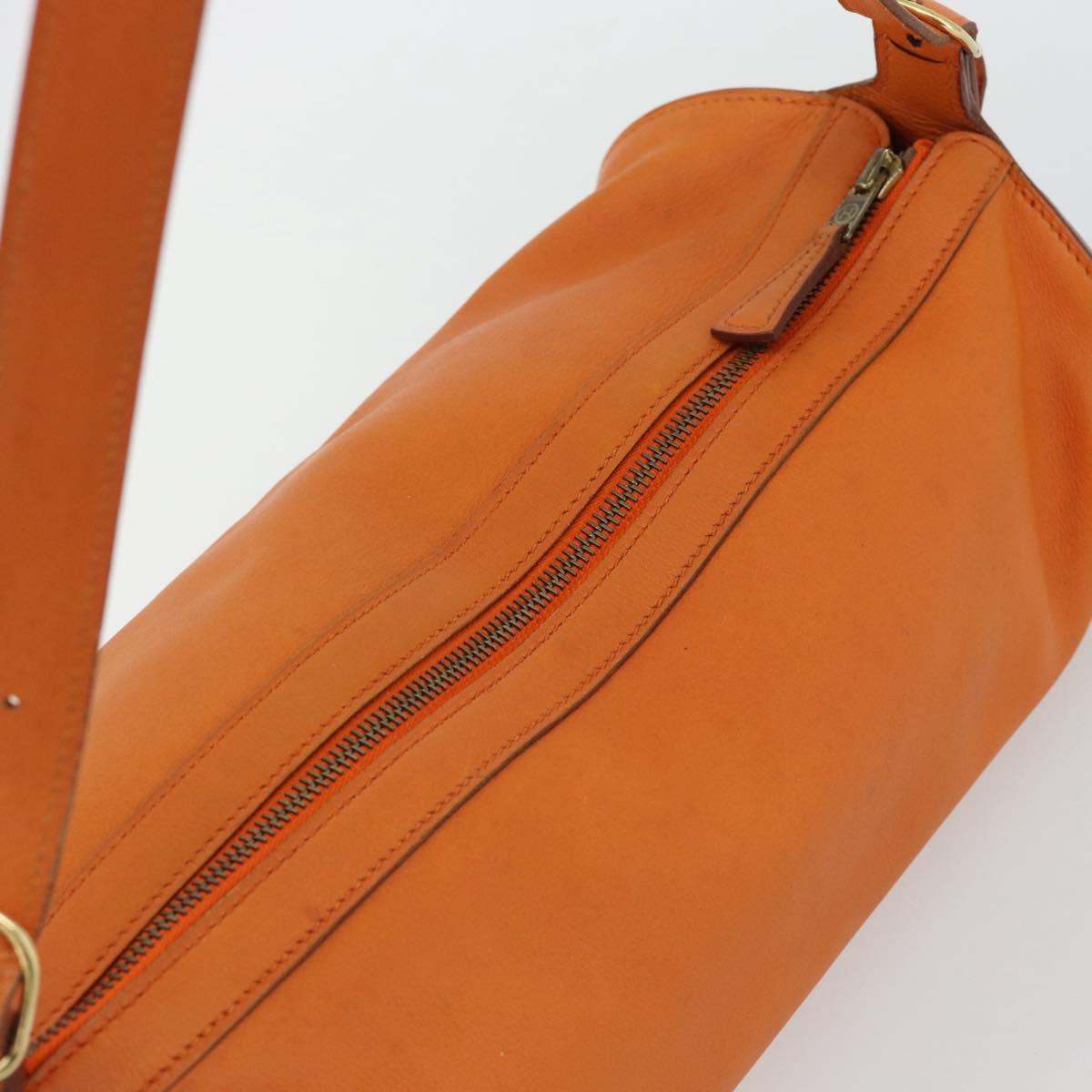 HERMES Doremi Shoulder Bag Leather Orange Gold Auth bs30512
