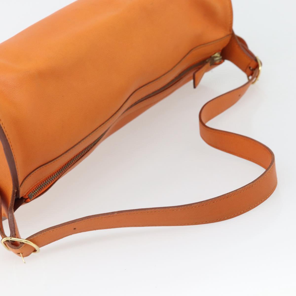 HERMES Doremi Shoulder Bag Leather Orange Gold Auth bs30512