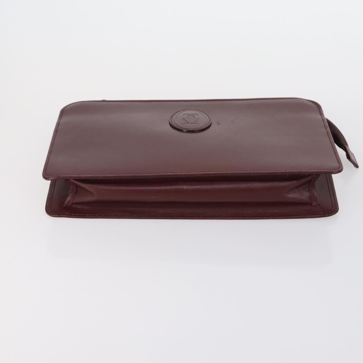 CARTIER Must Line Clutch Bag Leather 4 Set Bordeaux Gold Auth bs30524