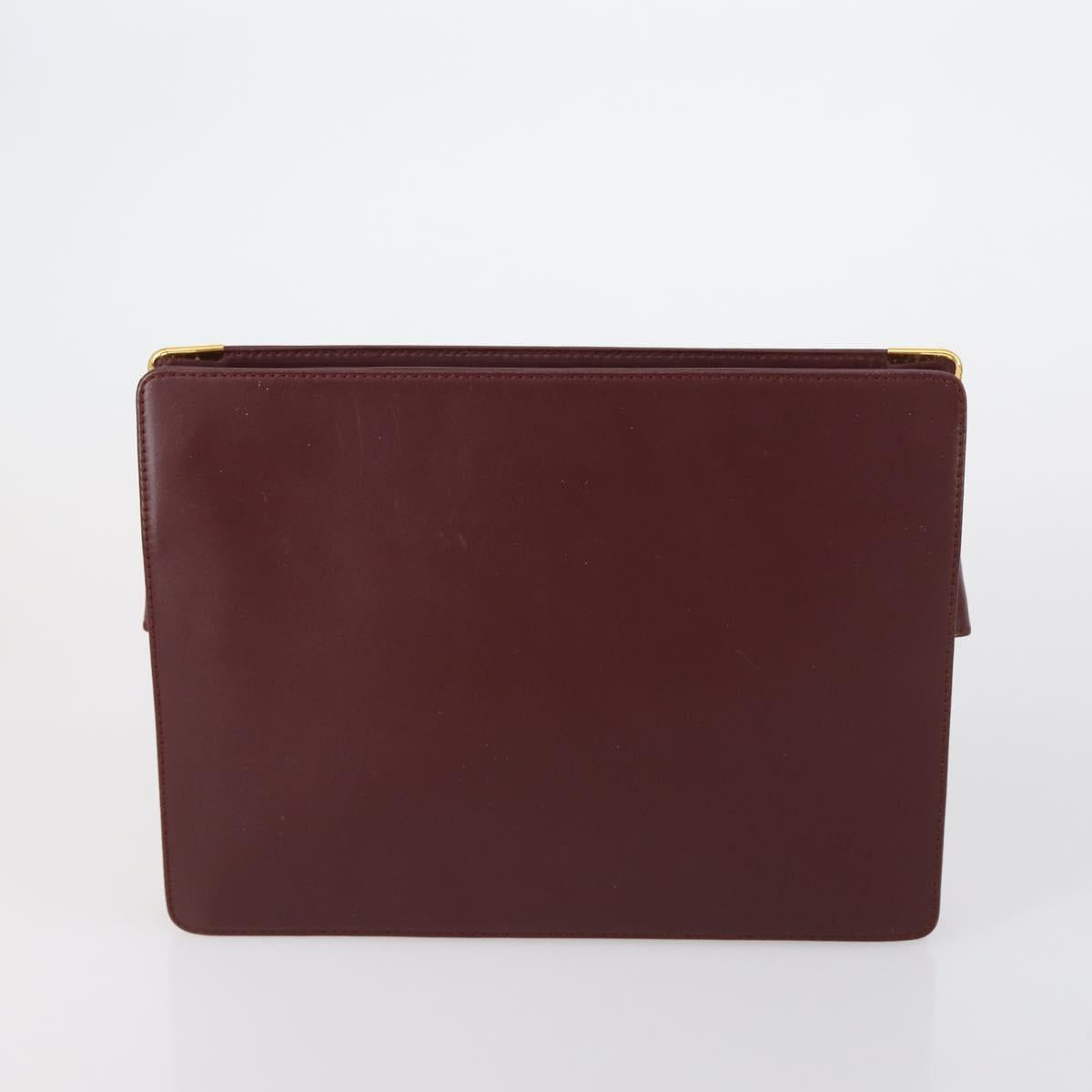 CARTIER Must Line Clutch Bag Leather 4 Set Bordeaux Gold Auth bs30524
