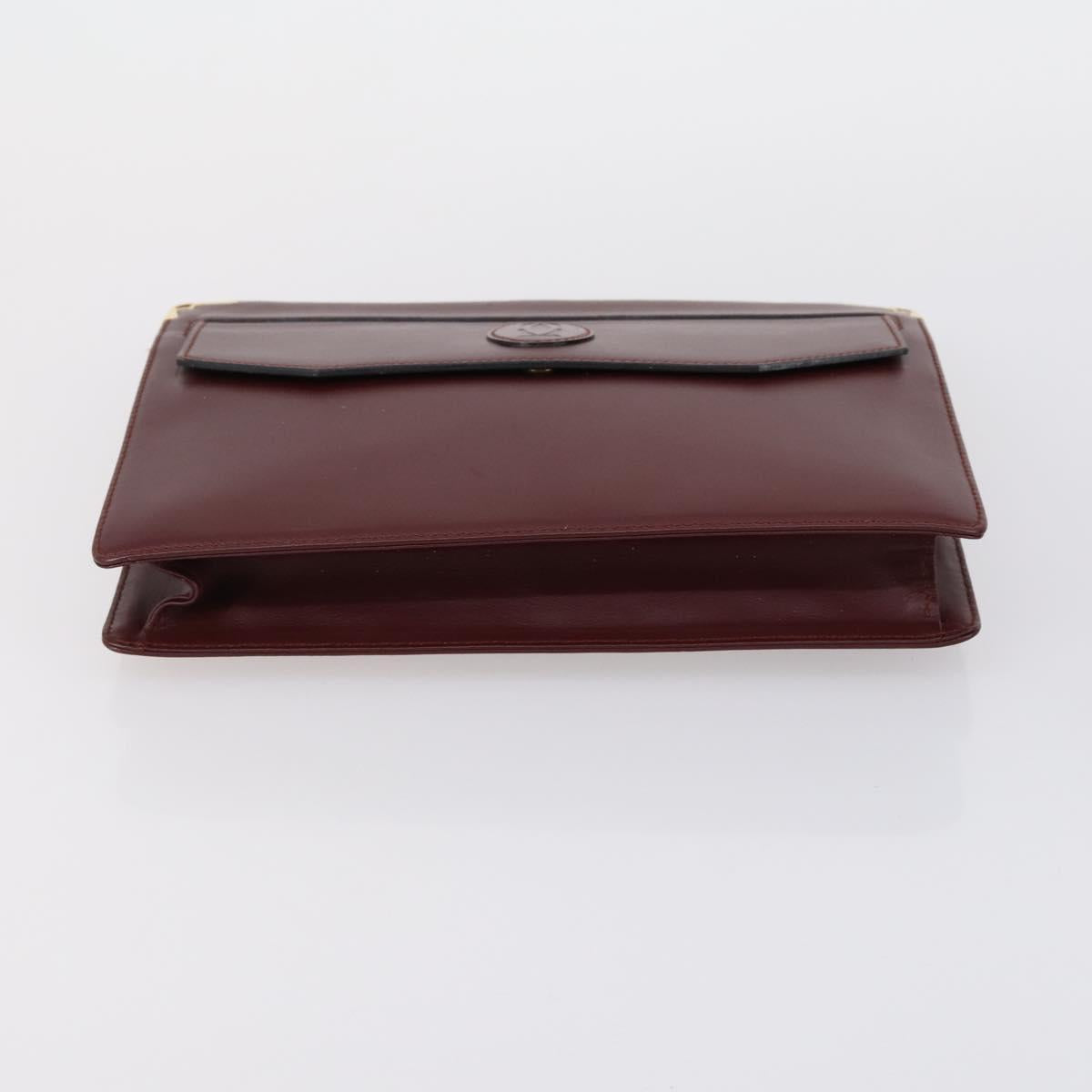 CARTIER Must Line Clutch Bag Leather 4 Set Bordeaux Gold Auth bs30524