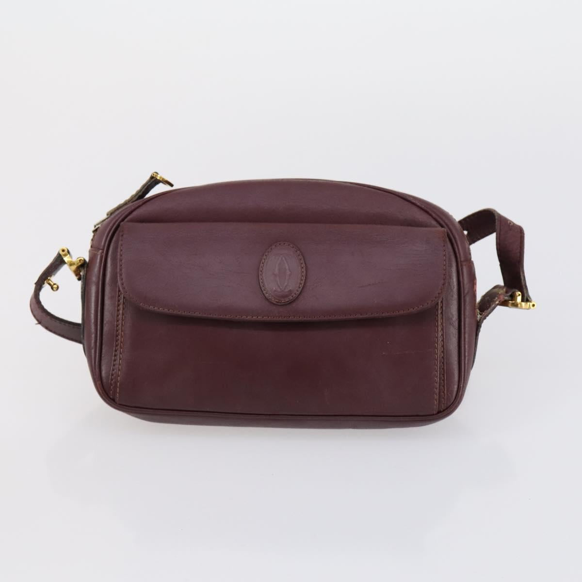 CARTIER Must Line Clutch Bag Leather 4 Set Bordeaux Gold Auth bs30524