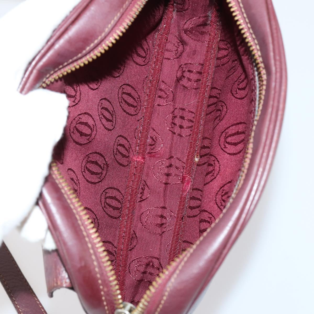 CARTIER Must Line Clutch Bag Leather 4 Set Bordeaux Gold Auth bs30524