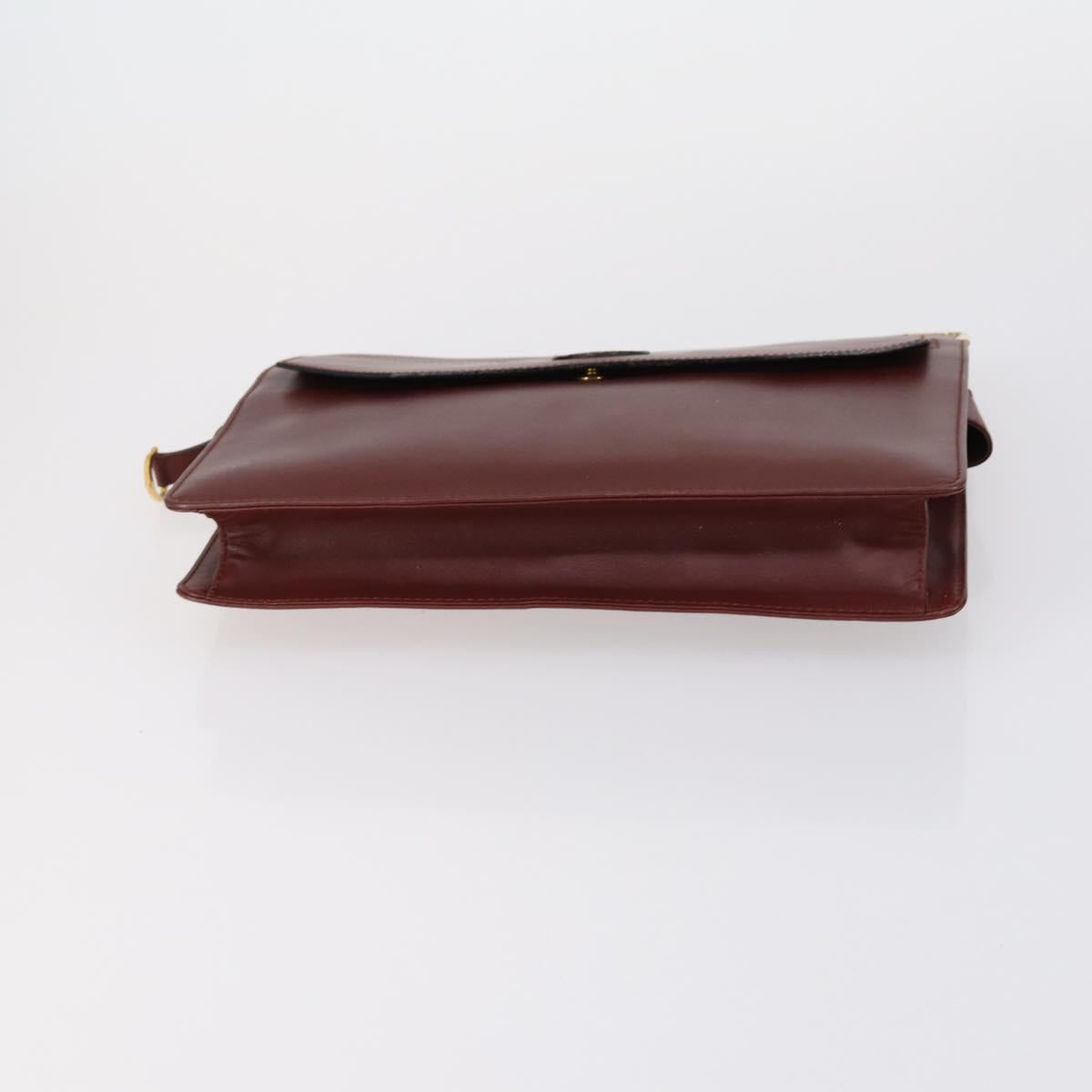 CARTIER Must Line Clutch Bag Leather 4 Set Bordeaux Gold Auth bs30524