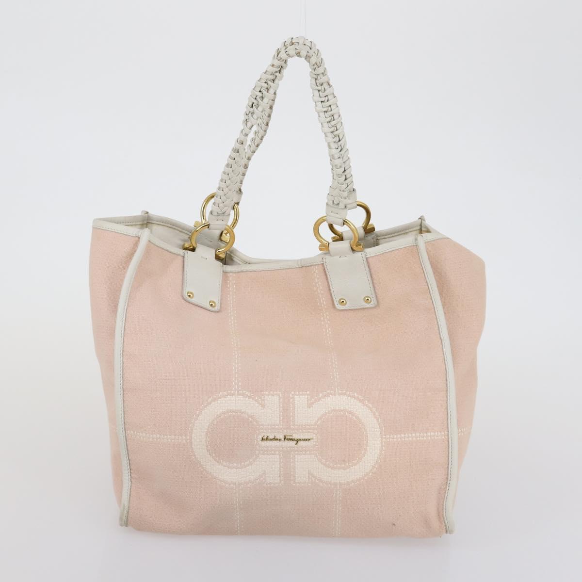 Salvatore Ferragamo Shoulder Bag Canvas 4 Set Pink Khaki white Auth bs30525