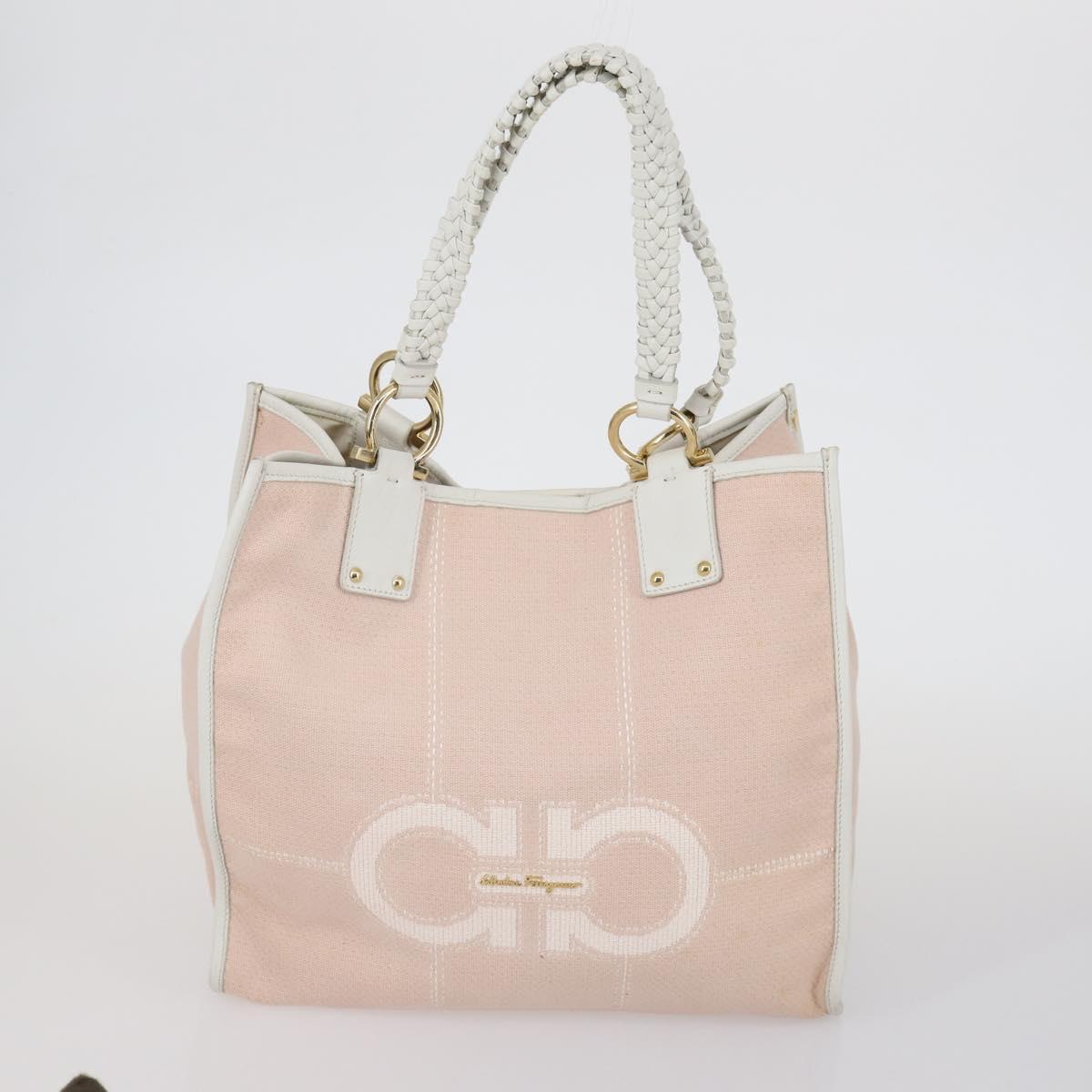 Salvatore Ferragamo Shoulder Bag Canvas 4 Set Pink Khaki white Auth bs30525