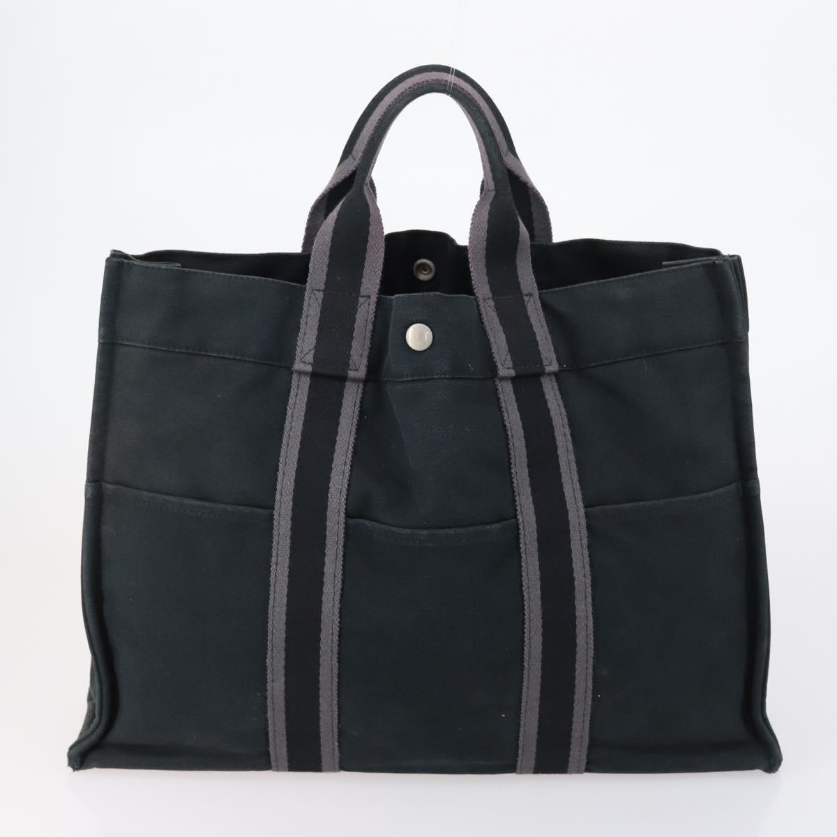 HERMES Tote Bag Canvas 4 Set Black Navy khaki Auth bs30530