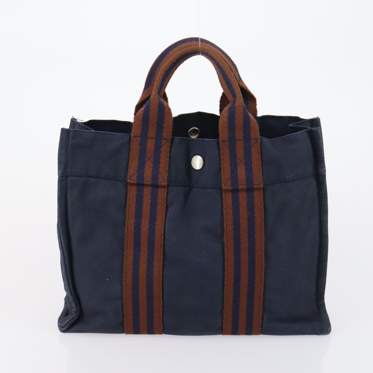 HERMES Tote Bag Canvas 4 Set Black Navy khaki Auth bs30530