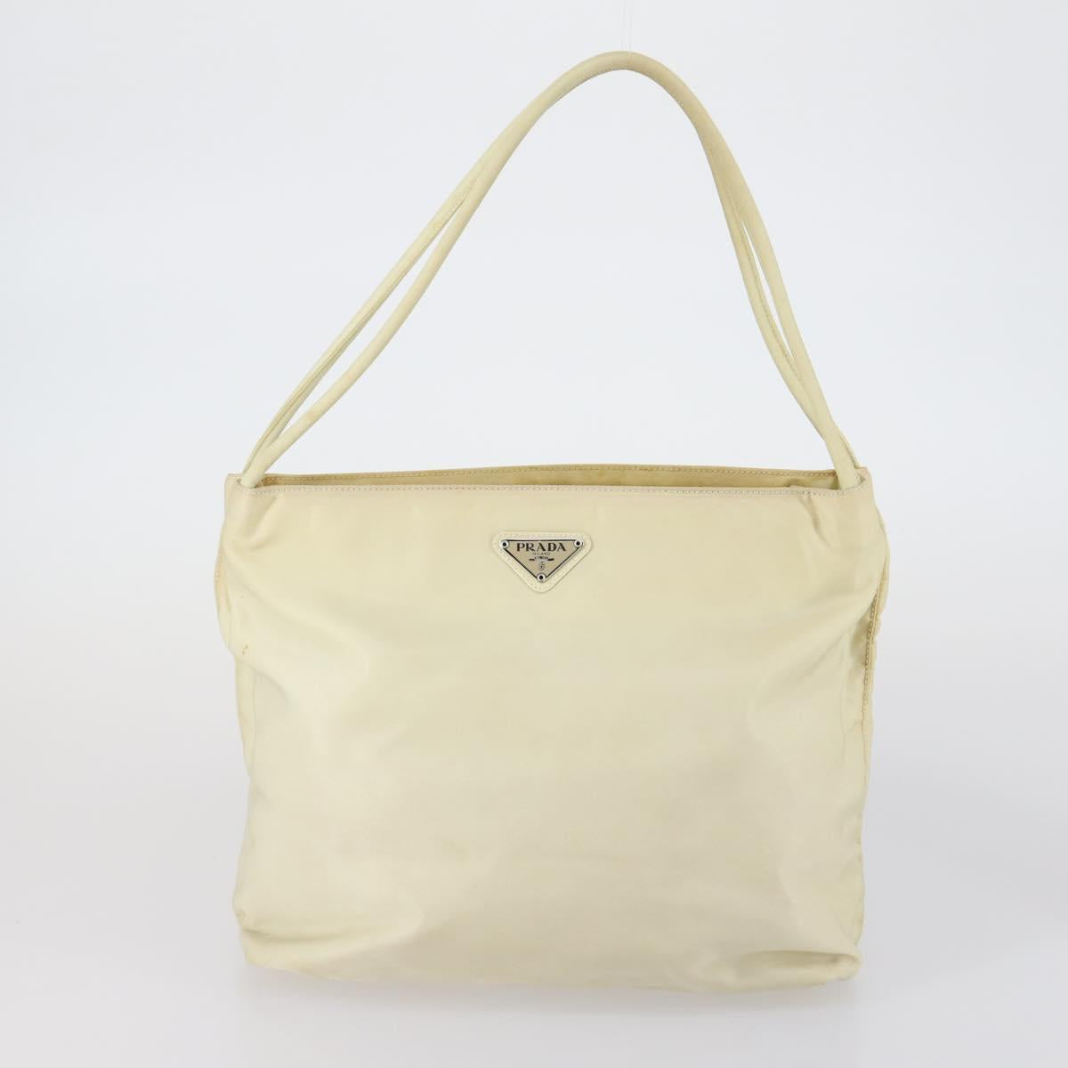 PRADA Tote Bag Nylon Leather 3 Set Beige Black Auth bs30533