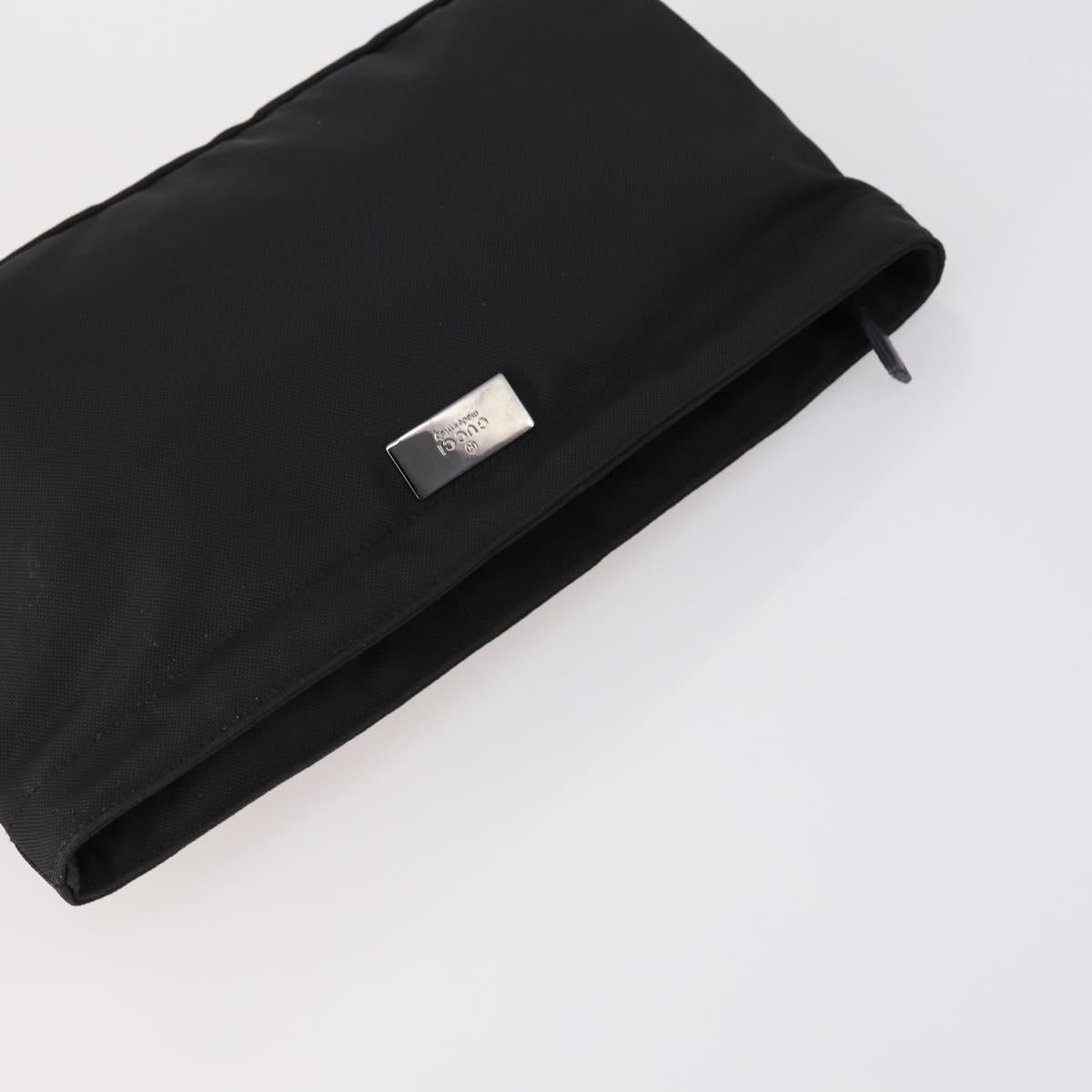 GUCCI Bamboo Hand Bag Nylon Leather 4 Set Black White Auth bs30537