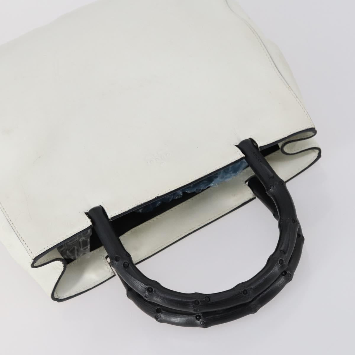 GUCCI Bamboo Hand Bag Nylon Leather 4 Set Black White Auth bs30537