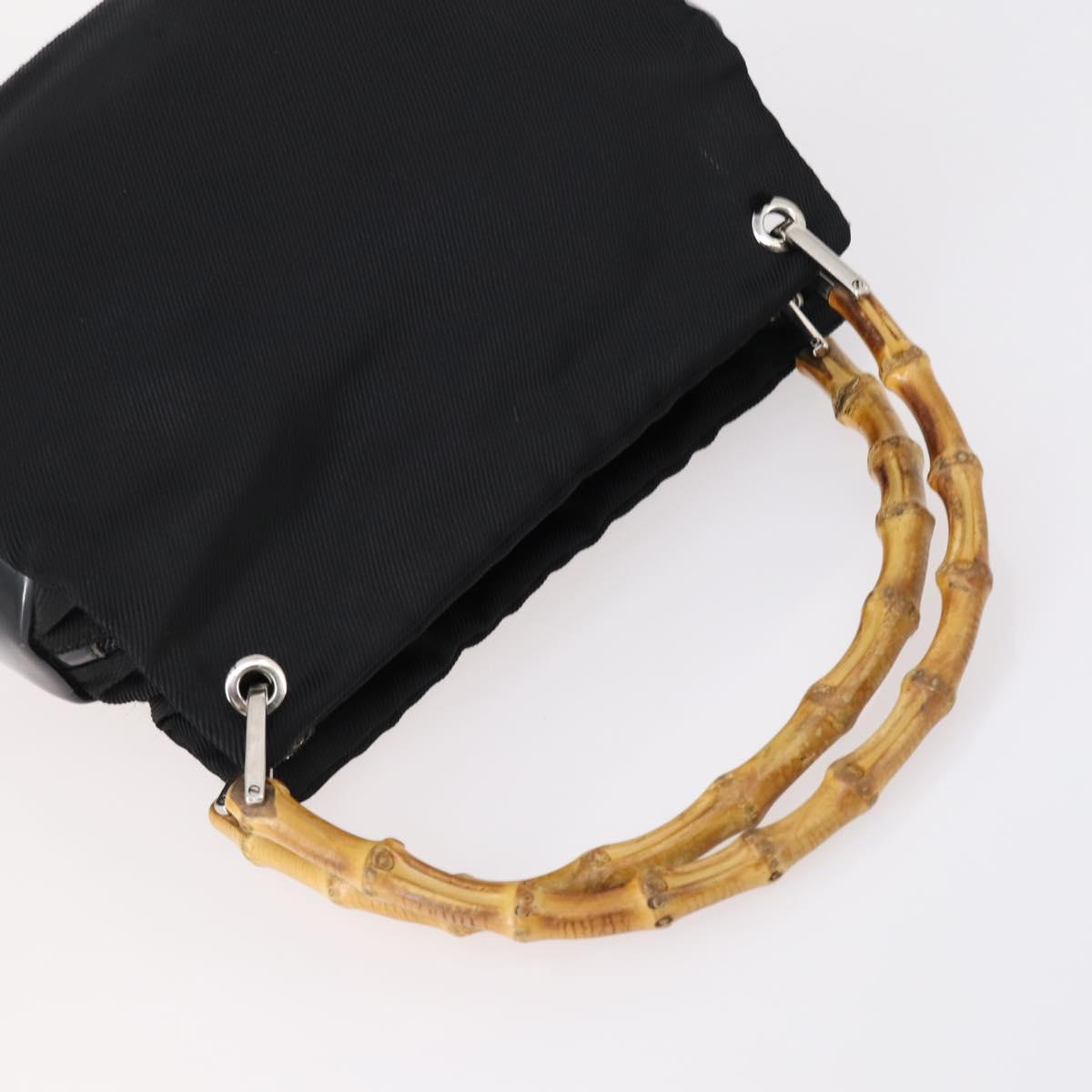 GUCCI Bamboo Hand Bag Nylon Leather 4 Set Black White Auth bs30537