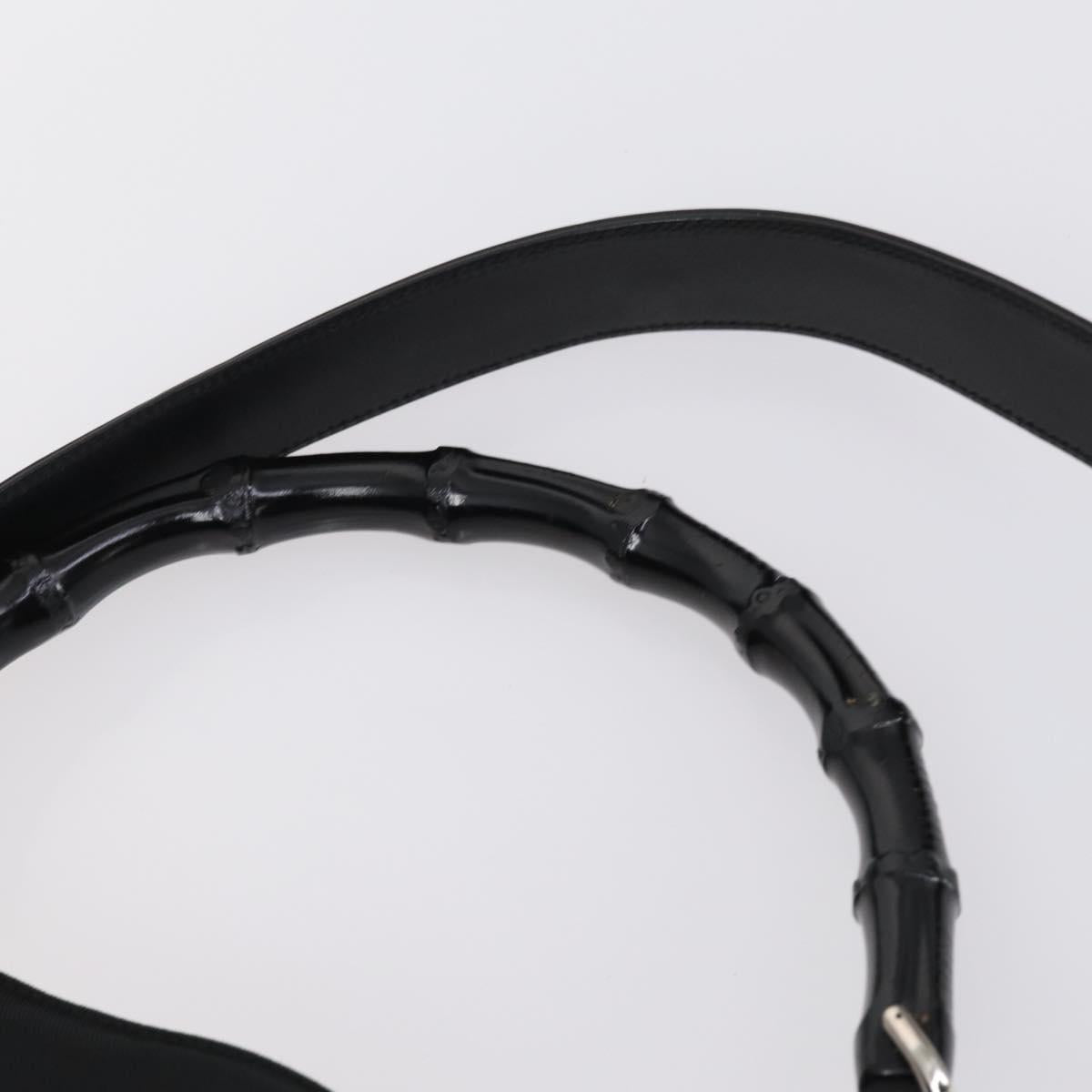 GUCCI Bamboo Hand Bag Nylon Leather 4 Set Black White Auth bs30537