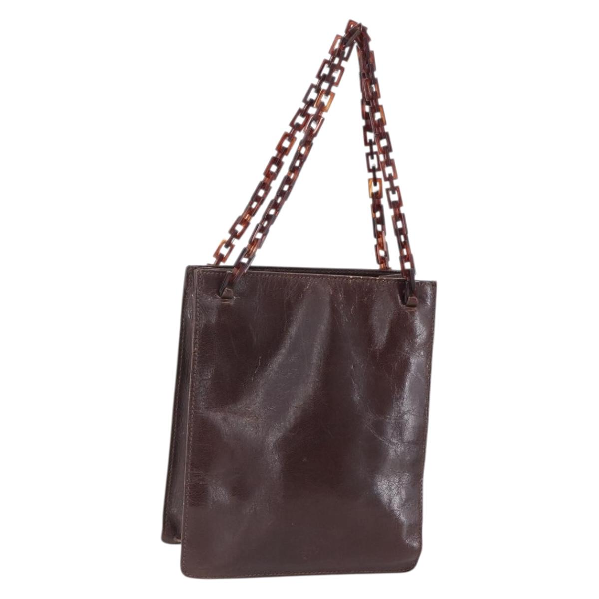 PRADA Chain Hand Bag Leather Brown Auth bs30545