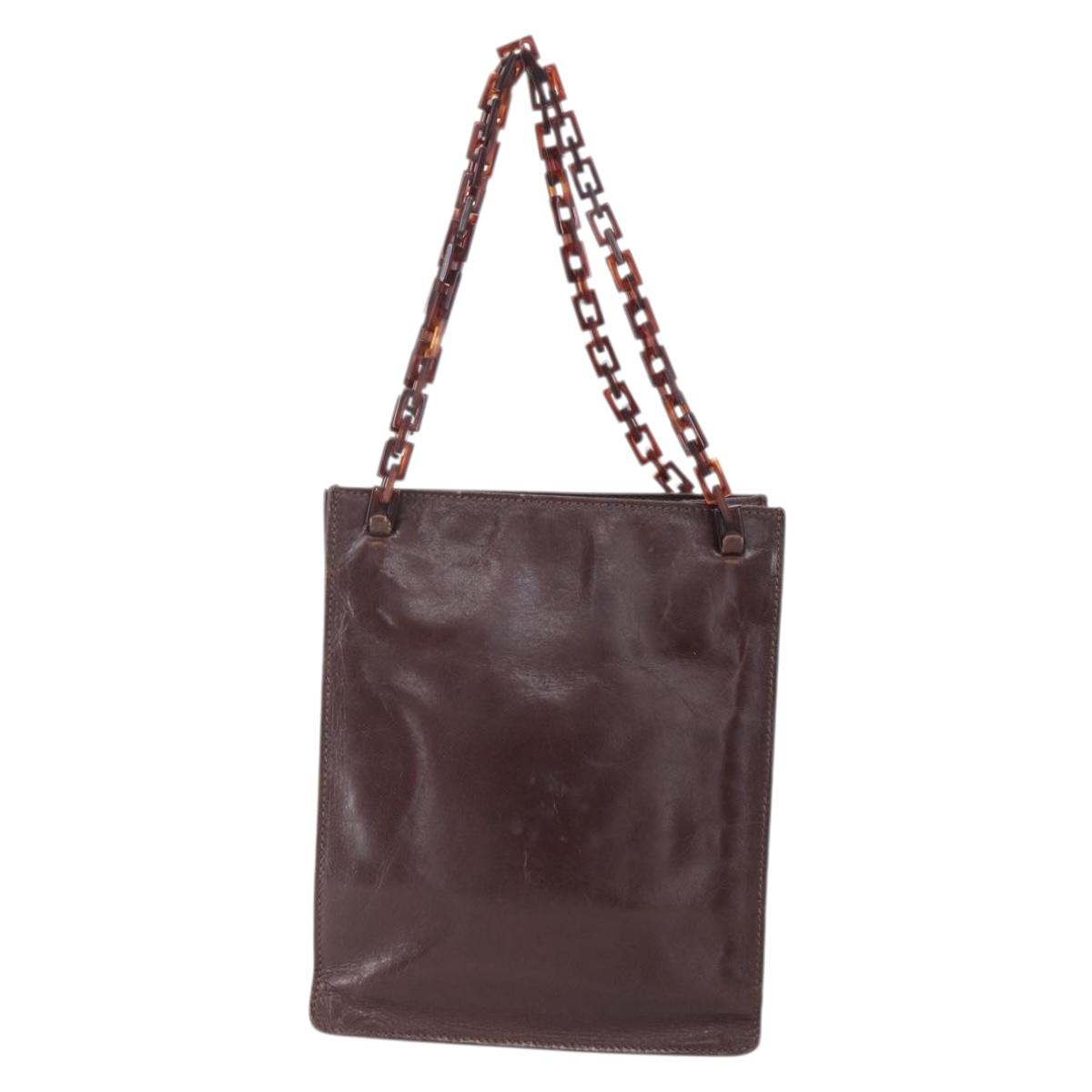 PRADA Chain Hand Bag Leather Brown Auth bs30545