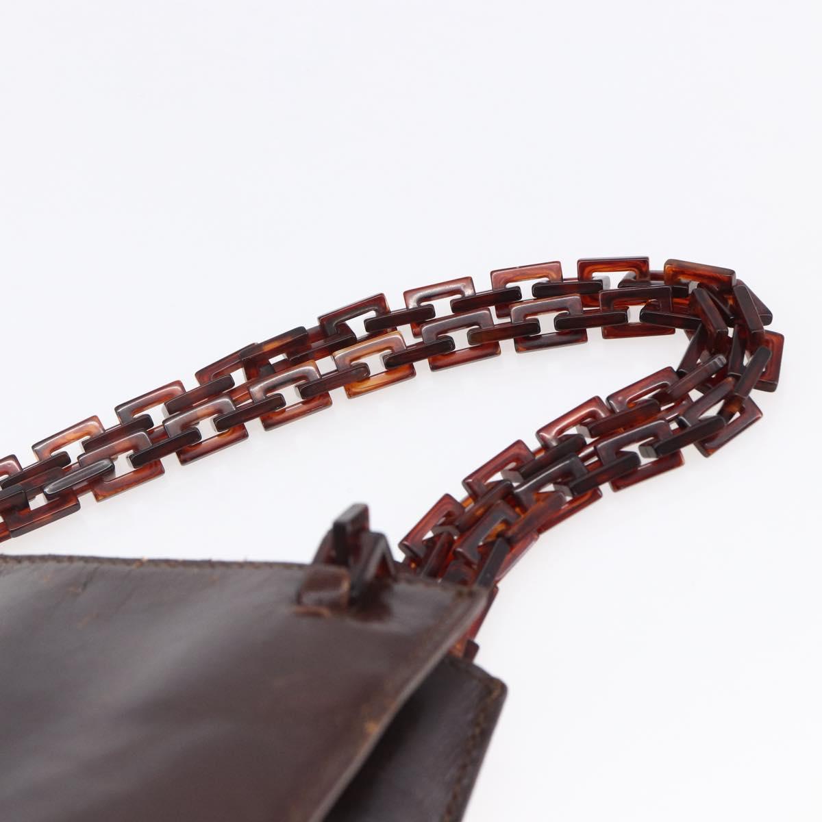 PRADA Chain Hand Bag Leather Brown Auth bs30545