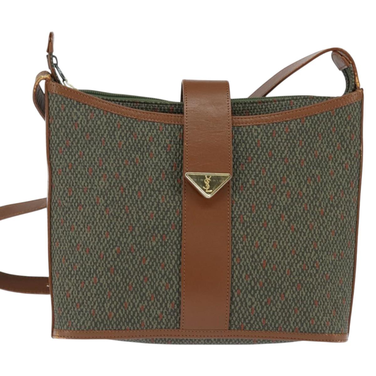 SAINT LAURENT Shoulder Bag PVC Leather Brown Gold Auth bs30550