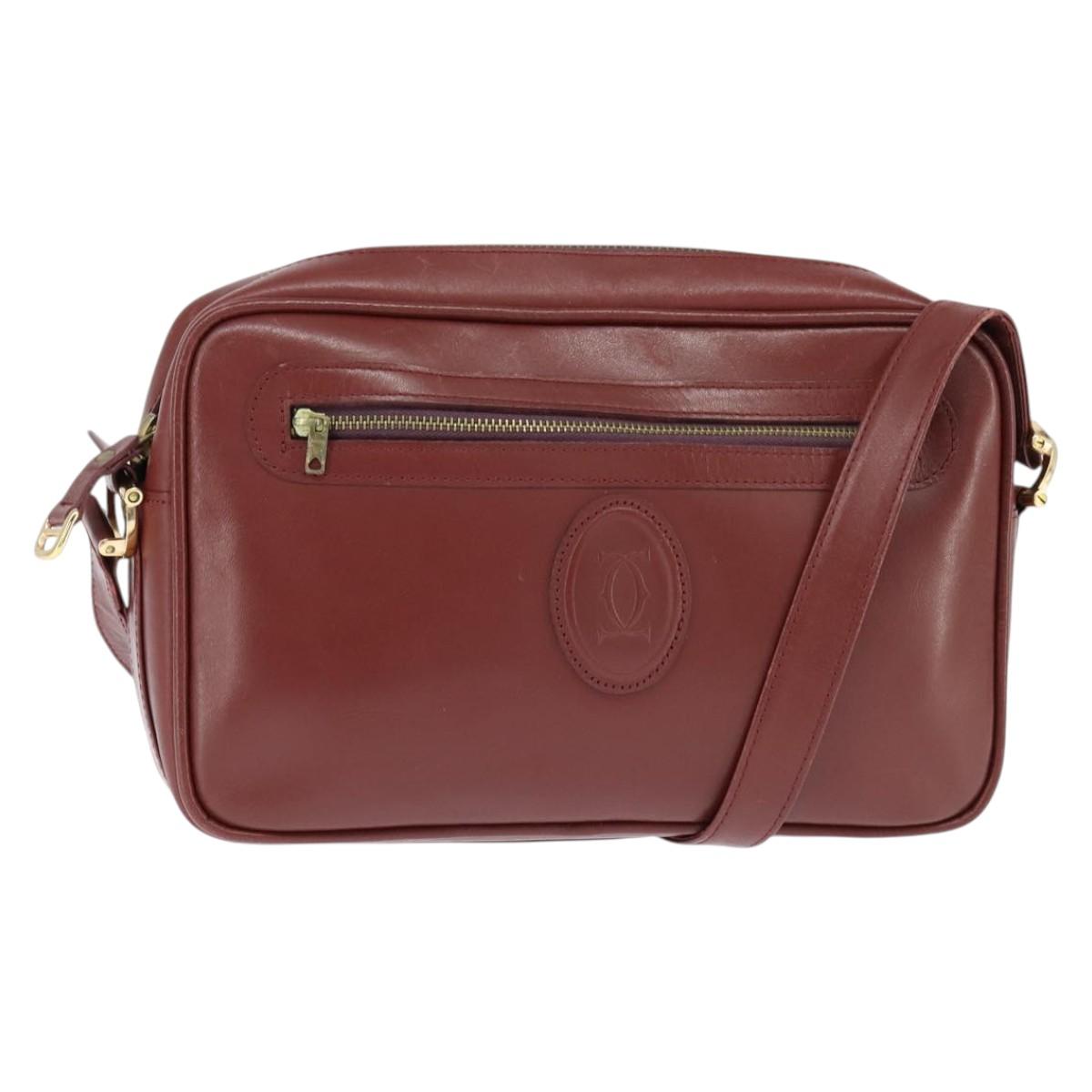 CARTIER Must Line Shoulder Bag Leather Bordeaux Gold Auth bs30552