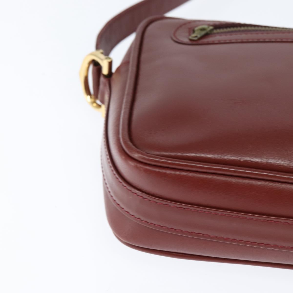 CARTIER Must Line Shoulder Bag Leather Bordeaux Gold Auth bs30552