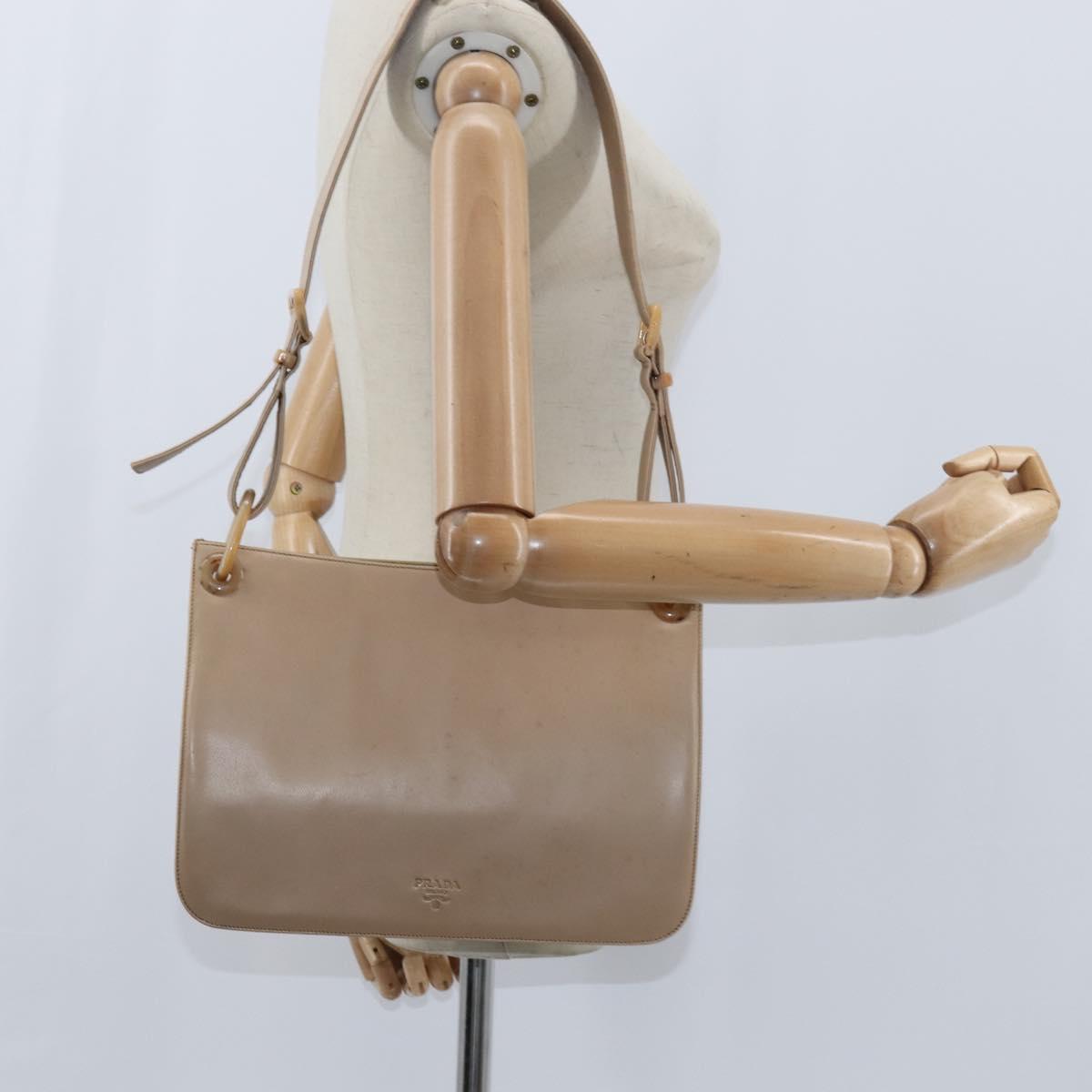 PRADA Shoulder Bag Leather Beige Auth bs30564