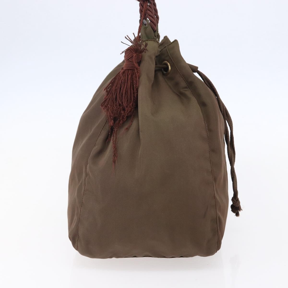 PRADA Tassel Shoulder Bag Nylon Khaki Gold Auth bs30567