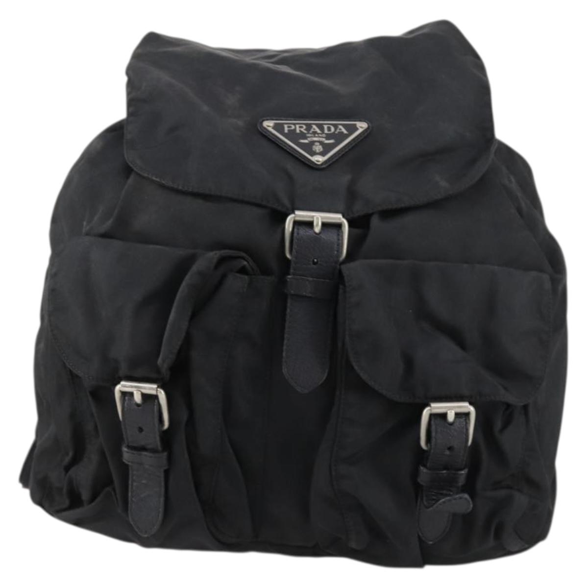 PRADA Backpack Nylon Black Silver Auth bs30573