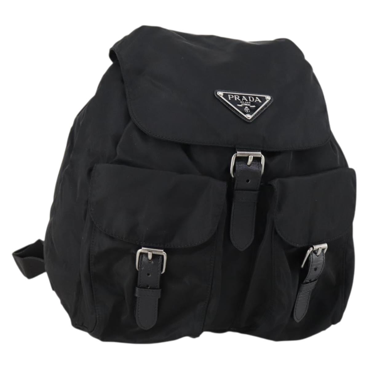 PRADA Backpack Nylon Black Silver Auth bs30578