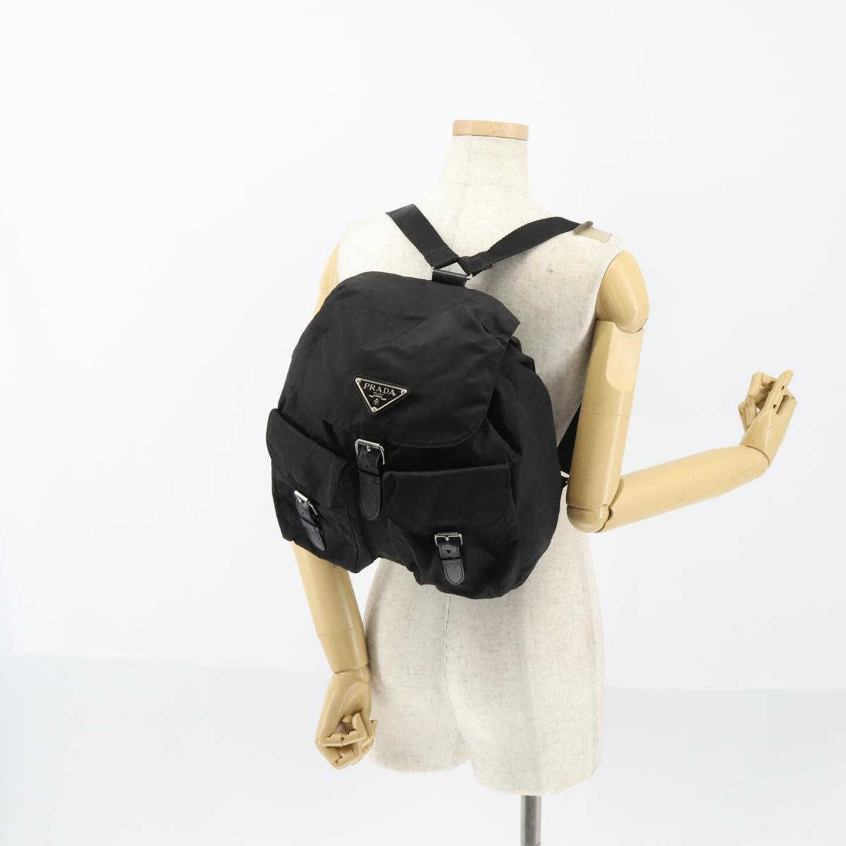 PRADA Backpack Nylon Black Silver Auth bs30578