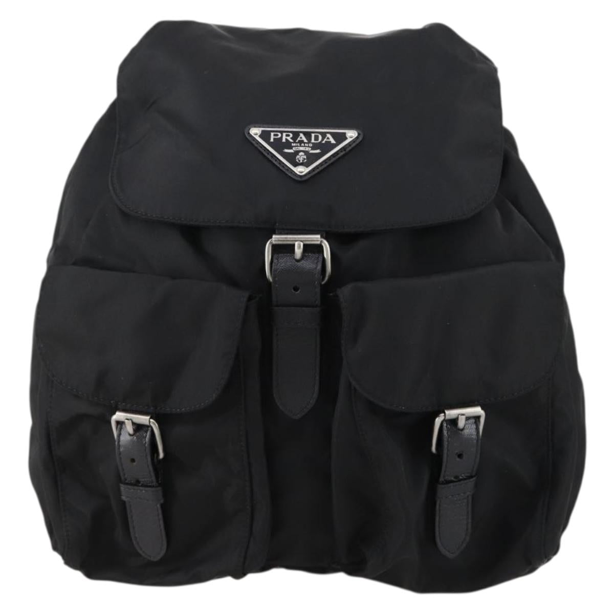 PRADA Backpack Nylon Black Silver Auth bs30578
