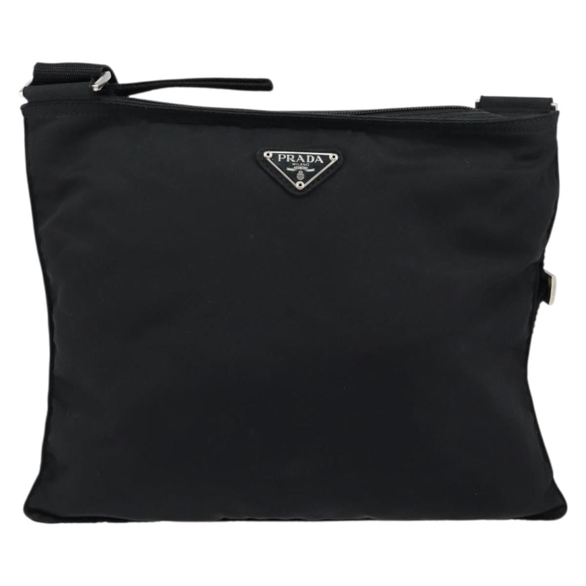 PRADA Shoulder Bag Nylon Black Silver Auth bs30579