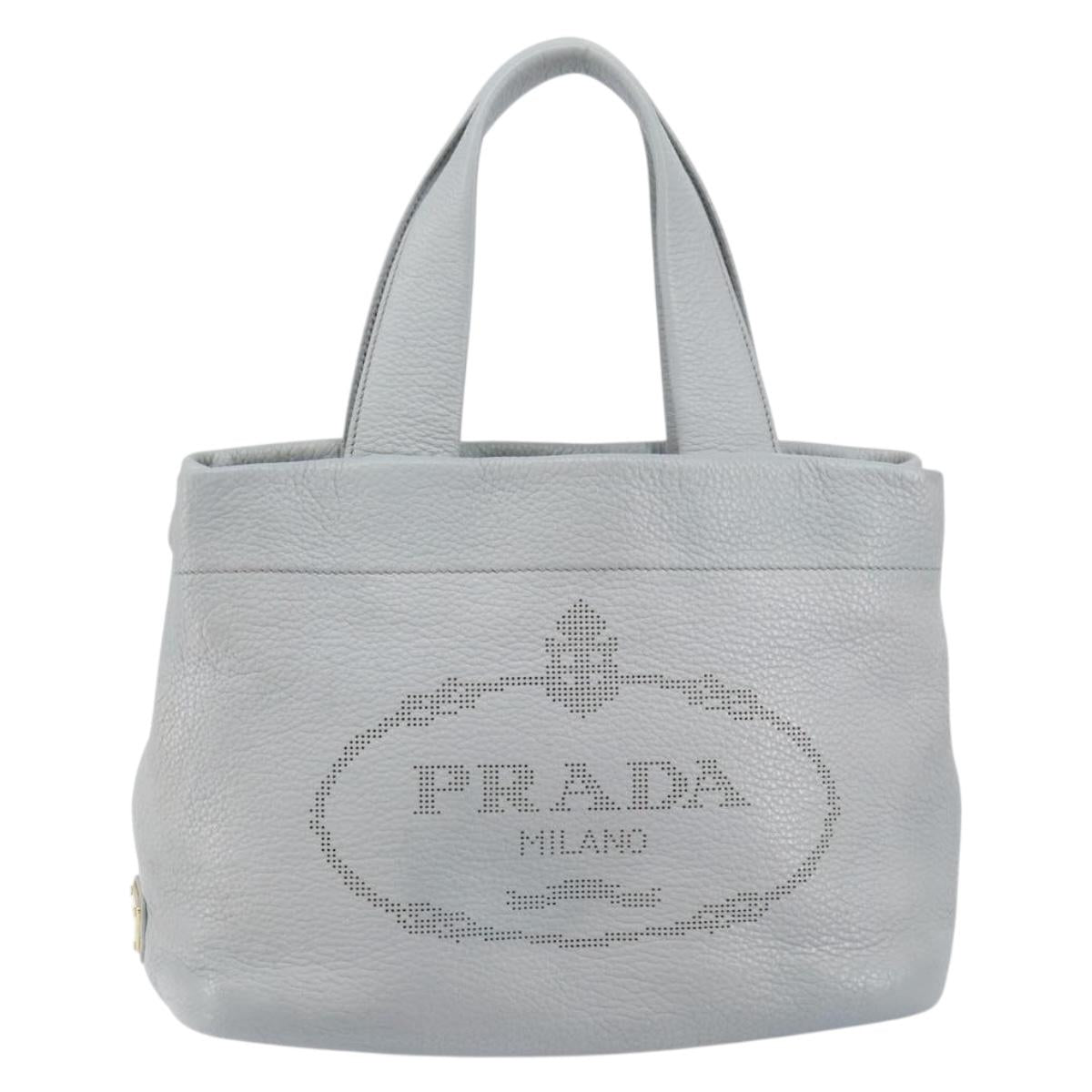 PRADA Small Tote Bag Punching leather Gray Gold Auth bs30580