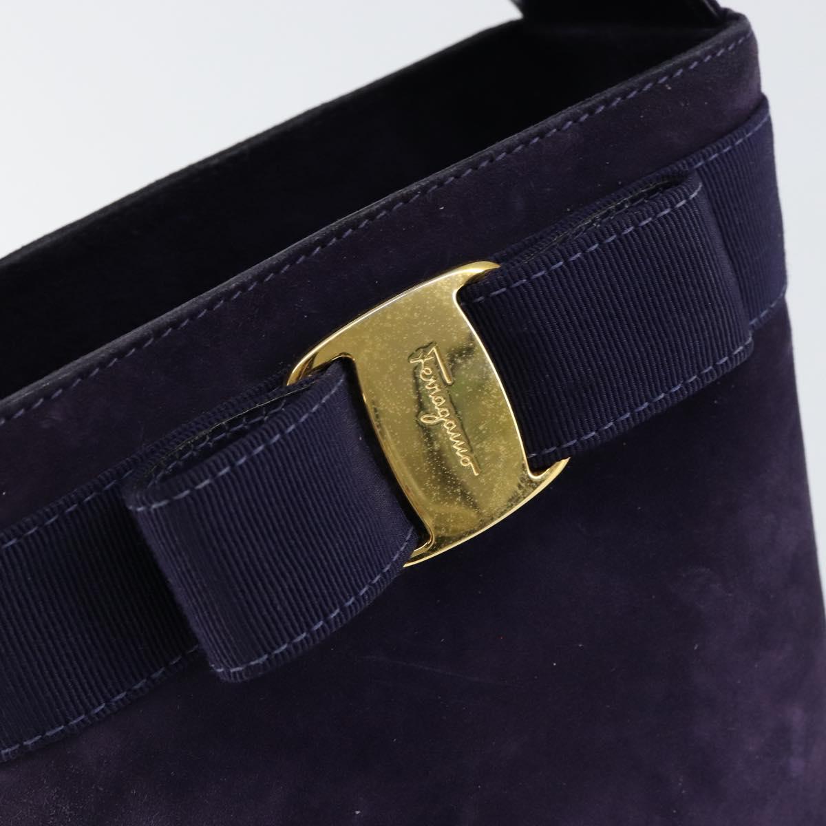 Salvatore Ferragamo Vala Hand Bag Suede Purple Gold Auth bs30582