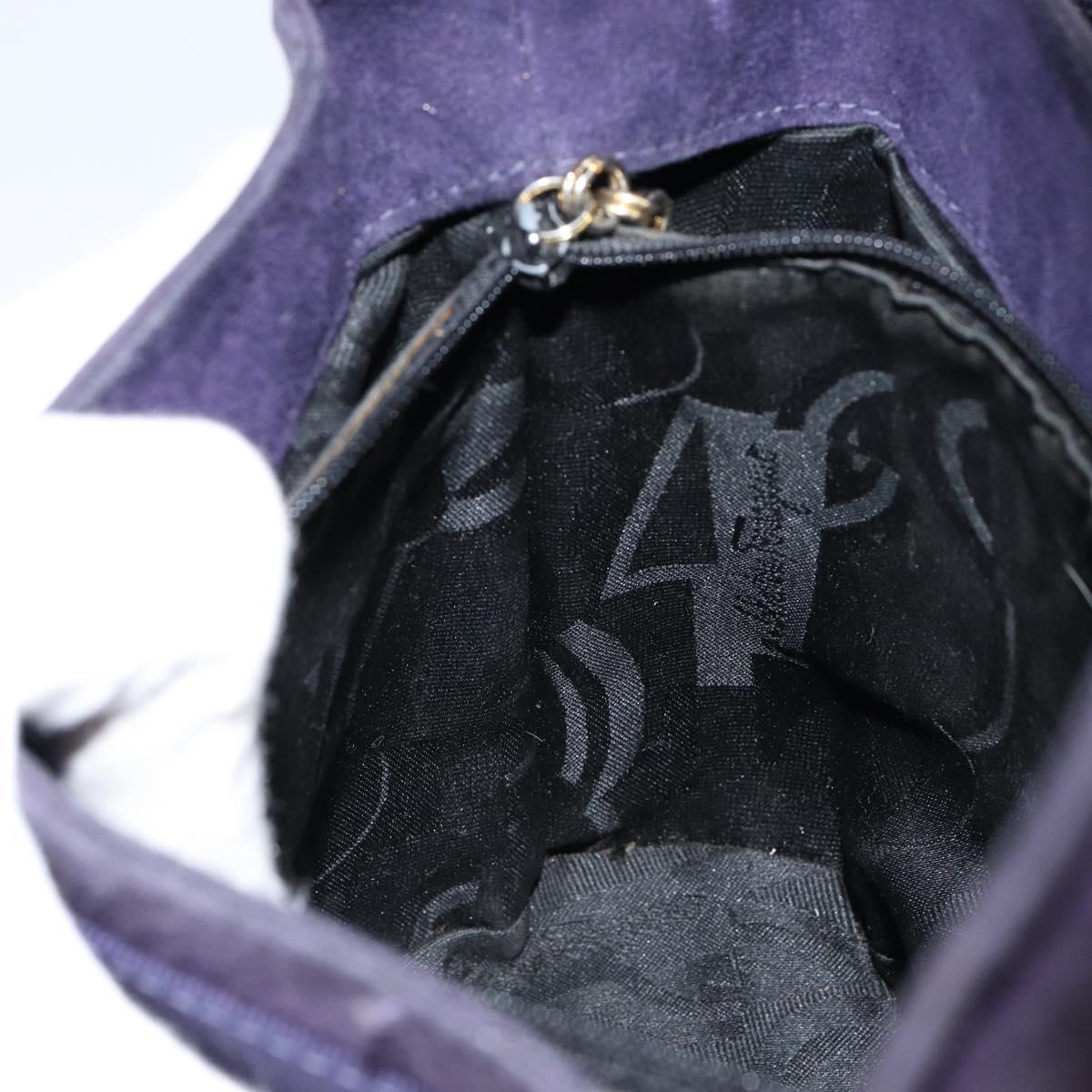 Salvatore Ferragamo Vala Hand Bag Suede Purple Gold Auth bs30582