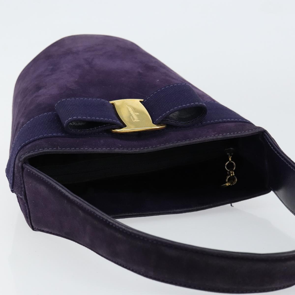 Salvatore Ferragamo Vala Hand Bag Suede Purple Gold Auth bs30582