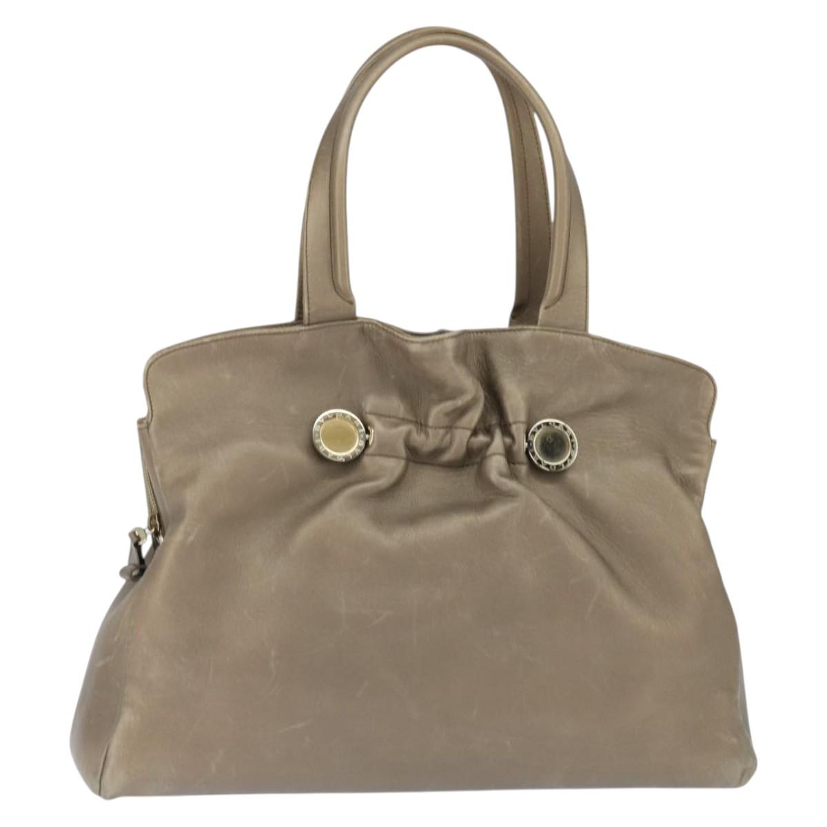 BVLGARI Tote Bag Leather Champagne Gold Auth bs30583