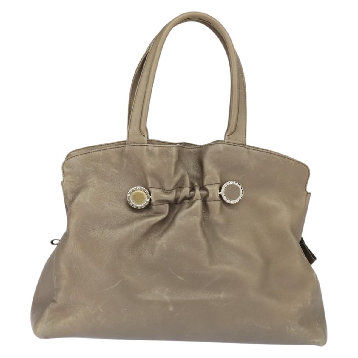 BVLGARI Tote Bag Leather Champagne Gold Auth bs30583